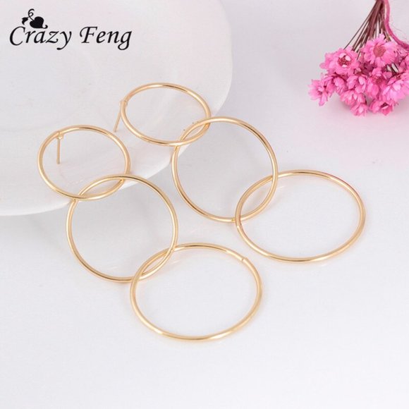 Gold Infinity Hoop Dangle Earrings - Picture 2 of 6